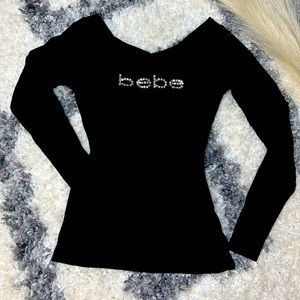 BEBE fitted long sleeve top with bebe logo small size